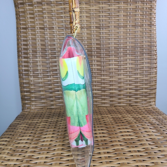 Katko Lotus Handbag Purse Bag Floral Canvas Insert Bamboo Handle Shell Pink - Picture 5 of 15